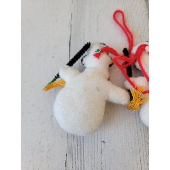 Embroidered felt Frosty Snowman broom top hat ornament Xmas set - Picture 7 of 8